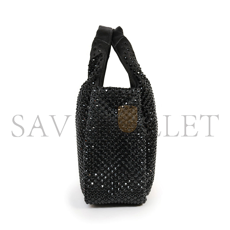 Pra*a black satin crystal top handle mini tote bag 1ba349 (18*16*10cm)